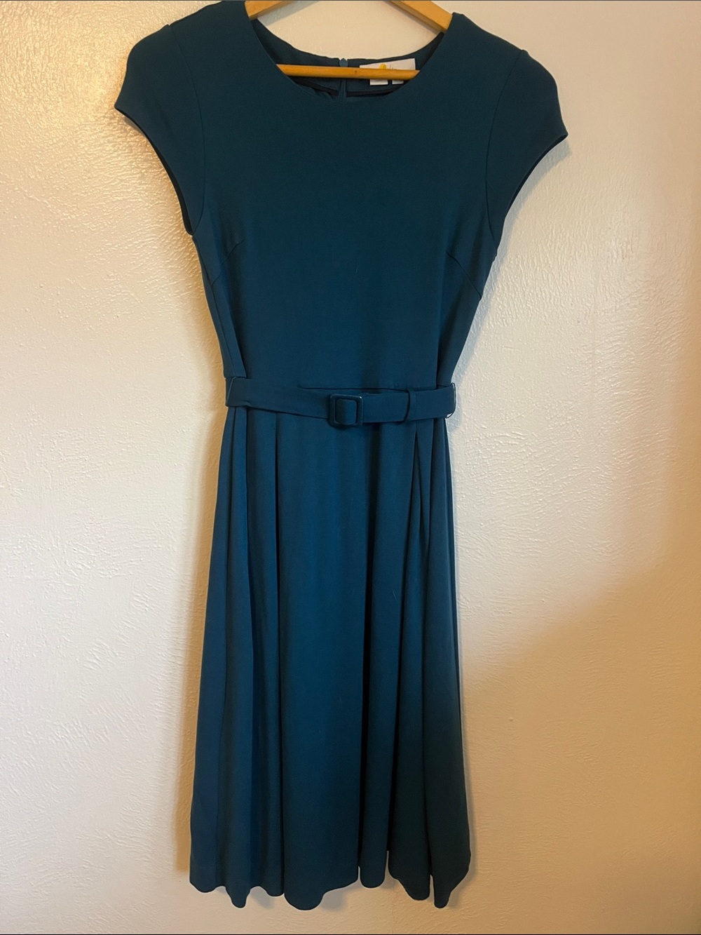 Boden Teal Cap-Sleeve Belted Midi Dress